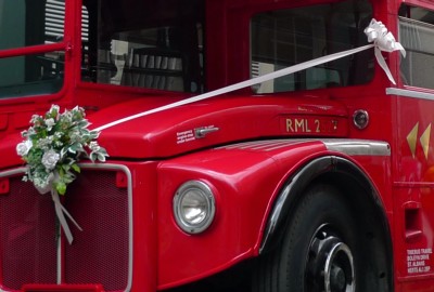 Routemaster bonnet, with bouquet and sash