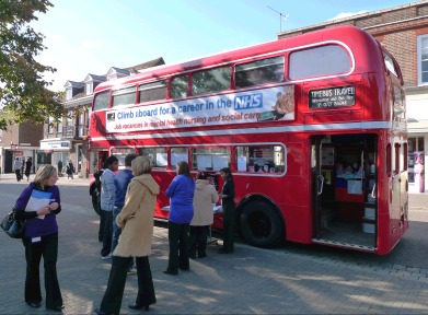 Exhibition Bus as roadshow in St Albans; for NHS Hertfordshire