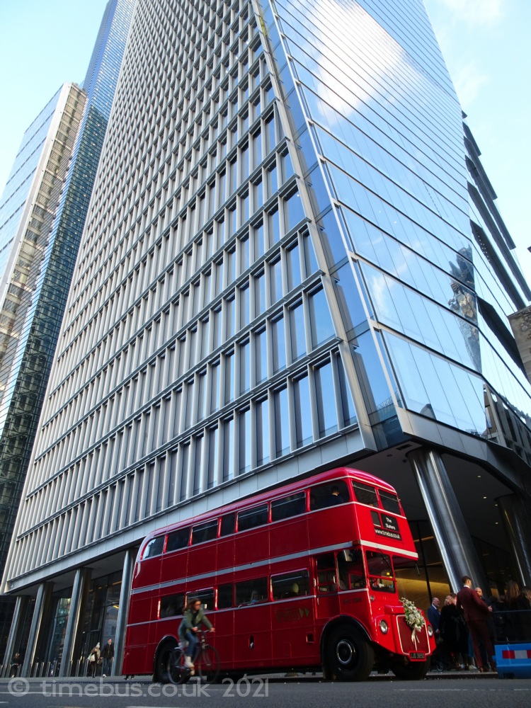Cyclist and Routemaster Bus in the City of London - 100 Bishopsgate