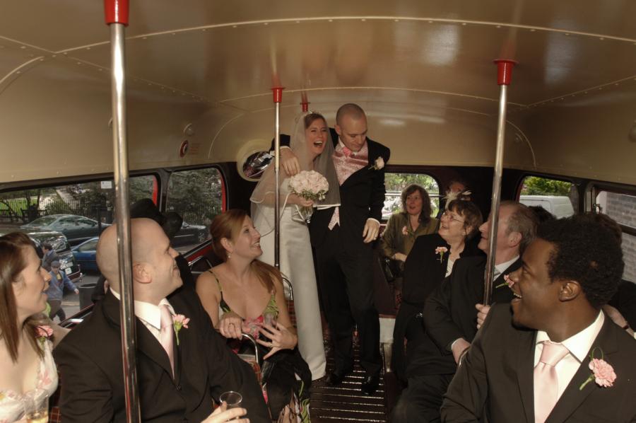 Bride and Groom visit top deck - Soho Square