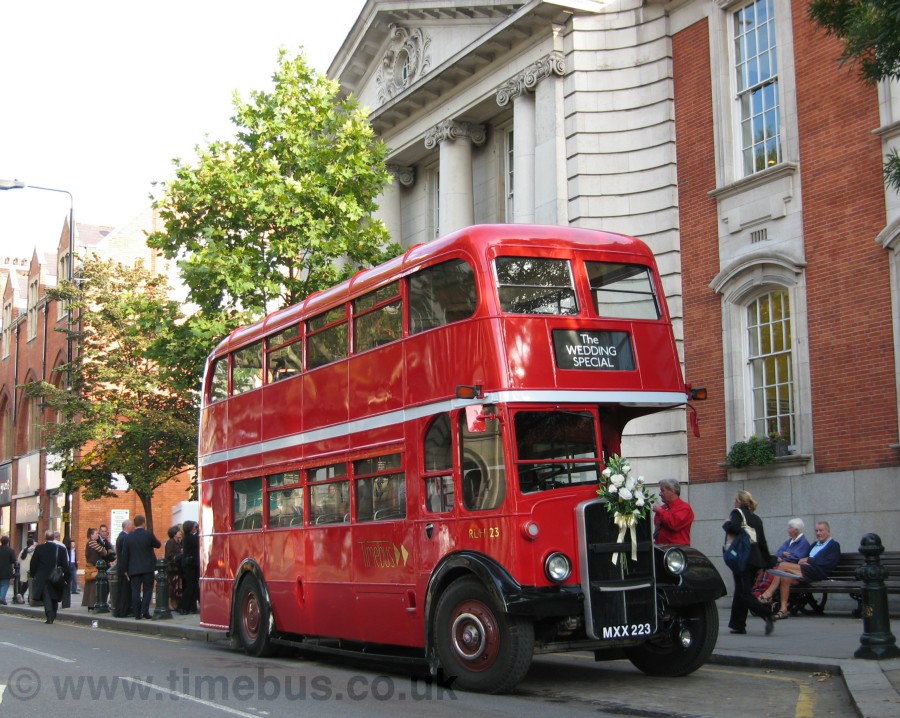 1950s bus with wedding flowers - Kensington and Chelsea Register Office, Chelsea Old Town Hall