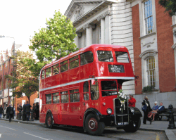 1950s bus with wedding flowers - Kensington and Chelsea Register Office, Chelsea Old Town Hall