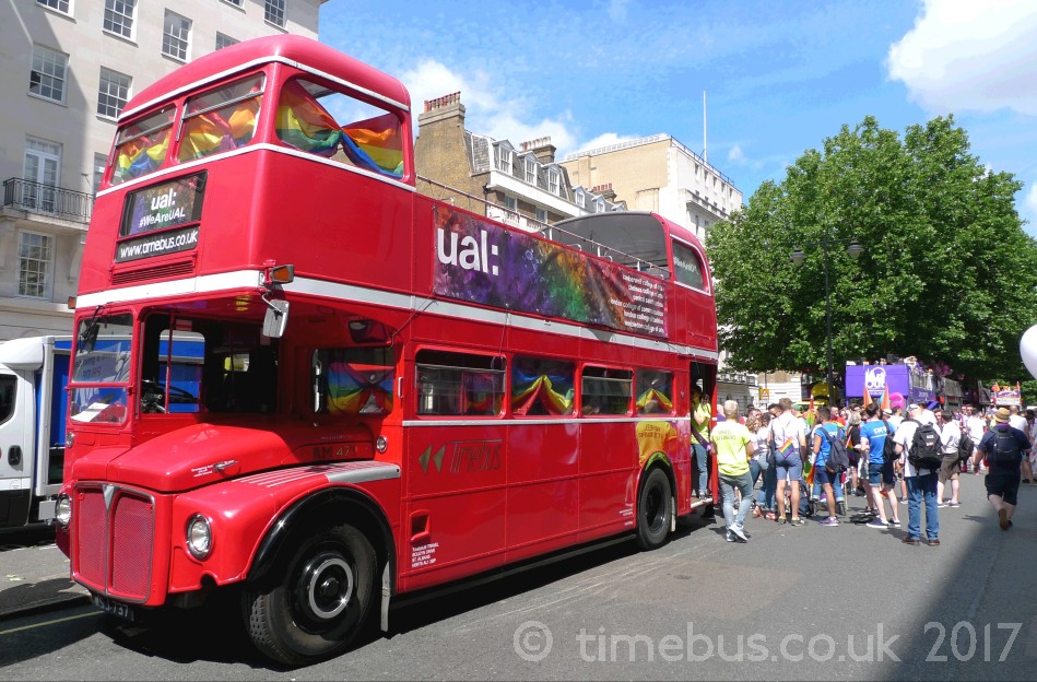 Open top bus in Pride London parade - Portland Place