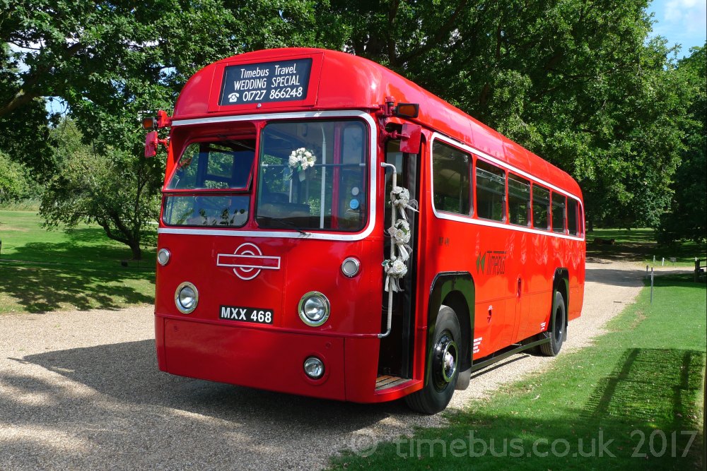 Single deck vintage bus at country house hotel - Braxted Park Estate
