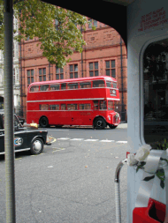 One bus leads to another, with taxi - Church of the Immaculate Conception, Mount Street, Mayfair
