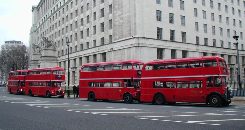 Quadruple bus line-up - Banqueting House, Whitehall Place, Westminster
