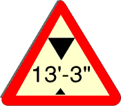 13ft 3in road low bridge warning triangular sign
